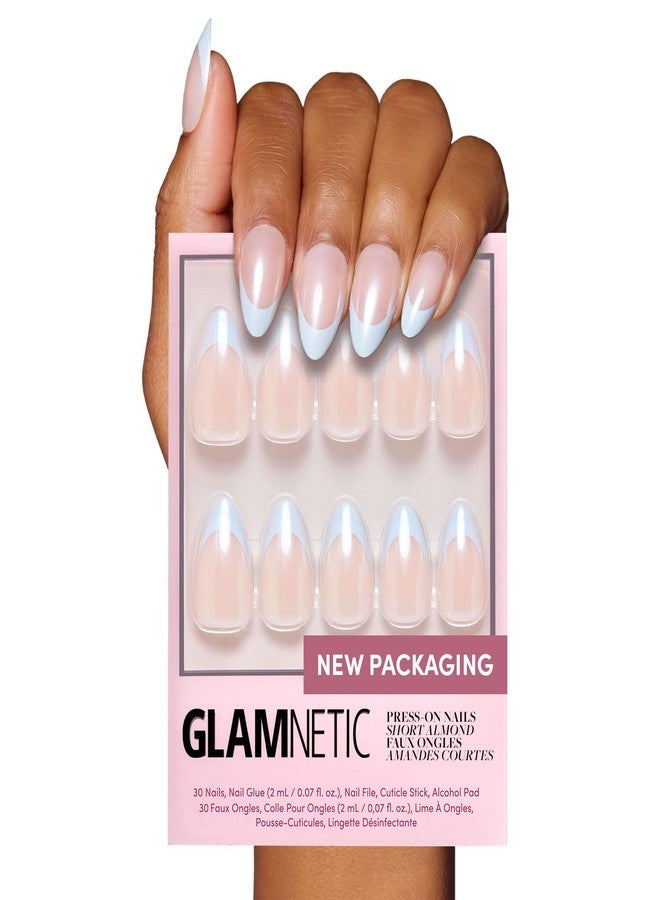 جلامنتيك أظافر Glamnetic اللاصقة - لون التوت الأزرق | أظافر فرنسية قصيرة بلون اللوز الأزرق الفاتح مع لمسة نهائية لامعة | 15 مقاسًا - طقم 30 ظفرًا مع غراء - Image 1